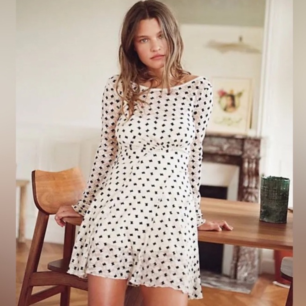 NWT Free People Sheer Delight Mini Dress in Tea Combo Size S